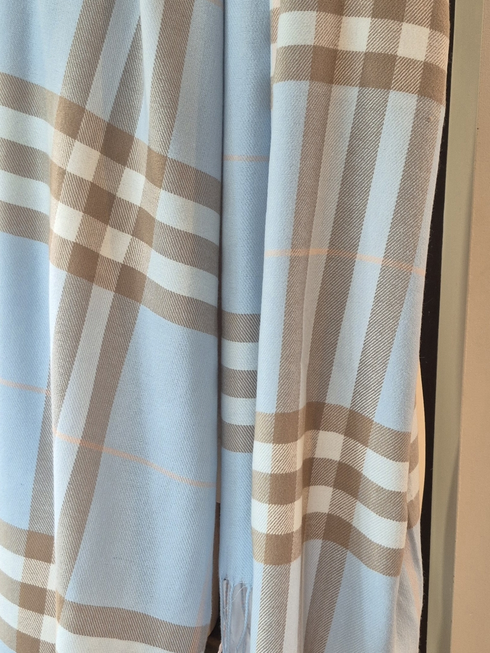 Light Blue Plaid Women's Scarf  Cashemere Blend - Classic Soft Wrap - Picture 5 of 5